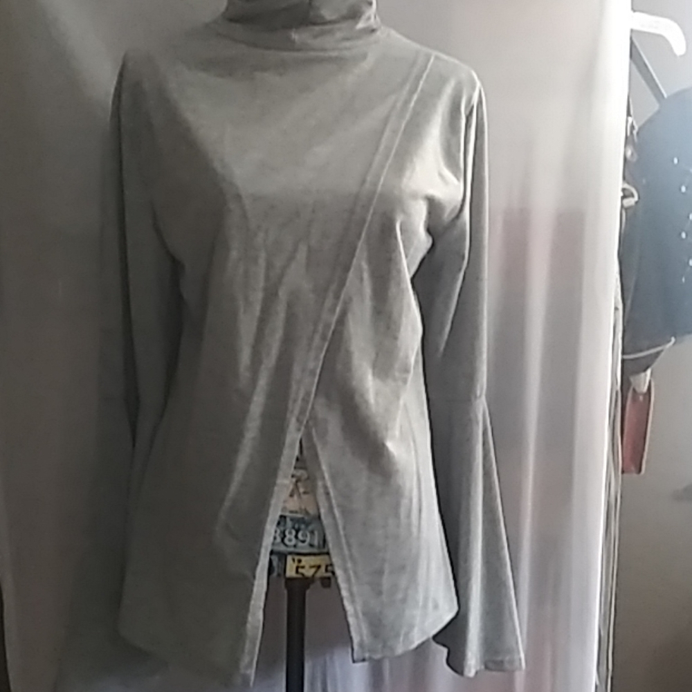 High Collar Turtleneck Top Bell Sleeve